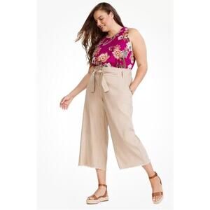 INC Women's Plus Size Belted Frayed-Hem Culottes Nomad (18W, Toasted Twine, $79)